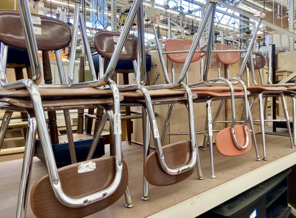 School chairs galore currently available at the Seattle Second Use.